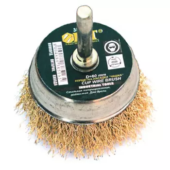 Fit F-38517 Корщетка-чашка, со штифтом, стальная латунированная волнистая проволока 75 мм