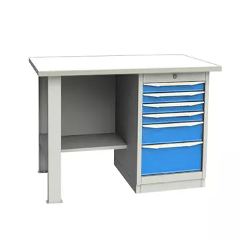 GARWIN INDUSTRIAL 004040-1 Верстак однотумбовый, тумба с 6 ящиками с оцинкованной столешницей 1200 мм (синий RAL5005)