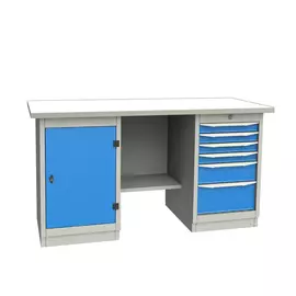 GARWIN 004070-1 Верстак двухтумбовый с дверцей и 6 ящиками с оцинкованной столешницей 1700 мм (синий RAL5005)