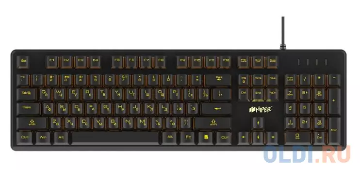 Игровая клавиатура HIPER GK-4 CRUSIDER чёрная (Slim, USB, Xianghu Blue switches, Янтарная подсветка, Влагозащита)