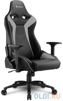 Игровое кресло Sharkoon Elbrus 3 чёрно-серое (синтетическая кожа, регулируемый угол наклона, механизм качания)