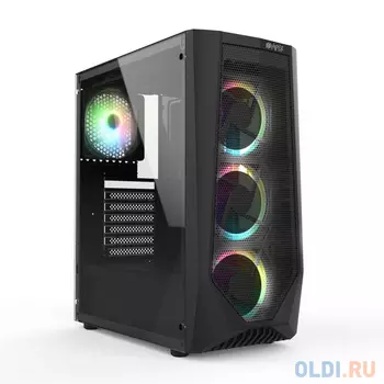 Игровой корпус HIPER ORO-4RGB чёрный (ATX, закаленное стекло, RGB fan 4x120 мм, 1xUSB, HD Audio)