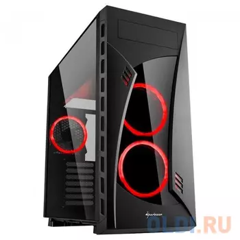 Игровой корпус Sharkoon NIGHT SHARK red led чёрный (ATX, закаленное стекло, fan 2x120 мм + 1x120 мм + 1x120 мм, 2xUSB 2.0, 2xUSB 3.0, audio)