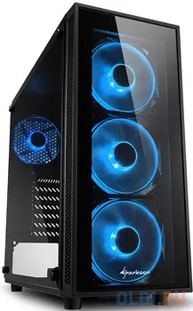 Игровой корпус Sharkoon TG4 blue led чёрный (ATX, закаленное стекло, fan 3x120 мм + 1x120 мм, 2xUSB 3.0, audio)