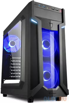 Игровой корпус Sharkoon VG6-W blue led чёрный (ATX, акрил, fan 2x120 мм + 1x120 мм, 2xUSB 3.0, 2xUSB 2.0,audio)