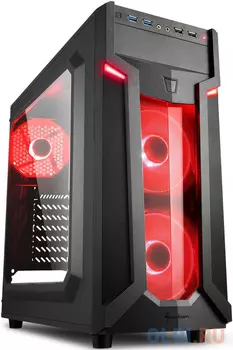 Игровой корпус Sharkoon VG6-W red led чёрный (ATX, акрил, fan 2x120 мм + 1x120 мм, 2xUSB 3.0, 2xUSB 2.0,audio)