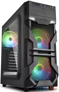 Игровой корпус Sharkoon VG7-W RGB led чёрный (ATX, акрил, fan 2x120 мм + 1x120 мм, 2xUSB 3.0, audio)