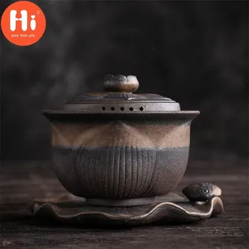 Керамическая чайная чаша ручной работы с крышкой Офисный чайник Цзиндэчжэнь Чайная чашка Керамика Чайный сервиз Гайвань Посуда для напитков 170 мл