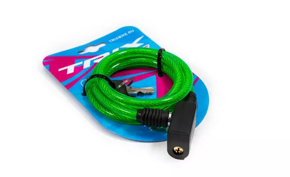 Велосипедный замок TRIX, тросовый стальной, на ключ, 8 × 1000 мм, зеленый GK102.101
