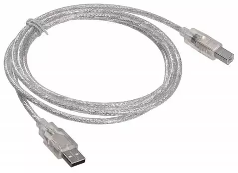 Кабель USB(Am)-USB(Bm), экранированный, 1.8 м, прозрачный, Buro (USB2.0-AM/BM-TRANS)