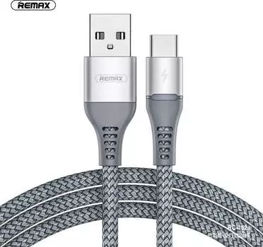 Кабель USB-USB Type-C, 2.4A, 1м, серый Remax Colorful Light RC-152a (6972174152097)