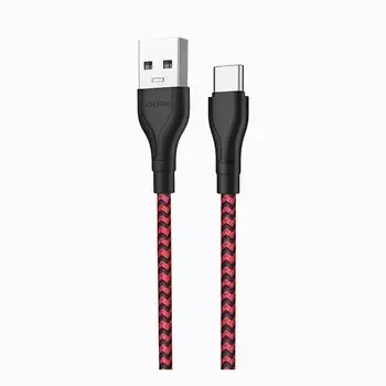 Кабель USB-USB Type-C, 3A быстрая зарядка, 1м, черный/красный Borofone Beneficial BX39 (122981)