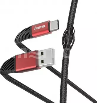 Кабель USB 2.0(Am)-USB 2.0 Type-C(m), угловой, 3A, 1.5м, черный/красный Hama (00187218)