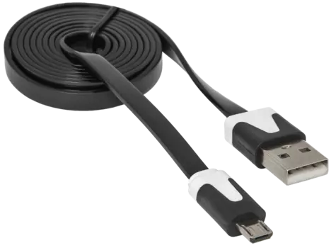 Кабель USB-microUSB, Defender, 1m, черный/белый, плоский (USB08-03P/87475)