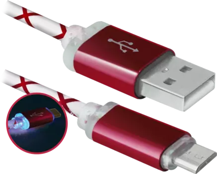 Кабель USB 2.0(AM)-microUSB 2.0(BM), Defender, 1m, красный/белый (USB08-03LT/87556)