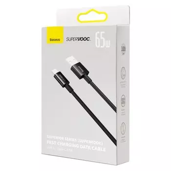 Кабель USB 2.0(Am)-USB 3.0 Type-C(m), быстрая зарядка, 6.5A, 1 м, черный, Baseus Superior Series (CAYS000901)