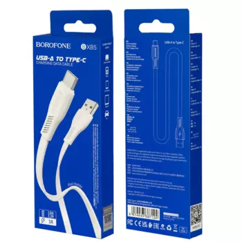 Кабель USB-USB Type-C, плоский, 3A, 1 м, белый, Borofone BX85 (6974443387124)