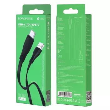 Кабель USB-USB Type-C, плоский, 3A, 1 м, черный, Borofone BX85 (6974443387117)