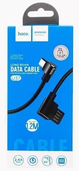 Кабель USB-Micro USB, угловой, 2.4A, 1.2м, черный HOCO Long roam U37