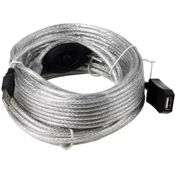 Кабель-удлинитель USB(Am)-USB(Af), 15 м, прозрачный, AOpen (ACU823-15M)