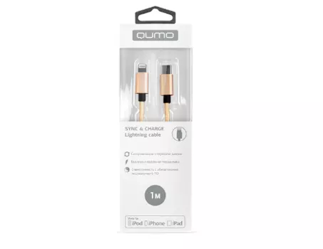 Кабель USB Type-C-Lightning 8-pin, MFi, 2.4A, 1м, золотистый Qumo (23740)