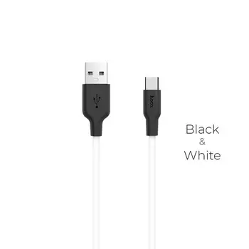 Кабель USB 2.0 Type-C(m)-USB 2.0(Am), 3A, 1м, белый/черный HOCO Silicone X21 (6957531071402)