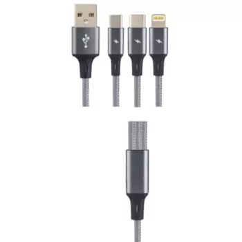 Кабель USB-Micro USB/USB Type-C/Lightning 8-pin, 1.2м, серый PERFEO (U5001)