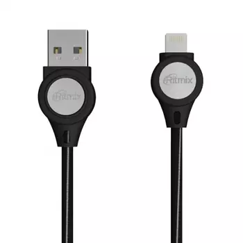 Кабель USB-Lightning(8-pin) 2.0, Ritmix, 1m, черный, тканевая оплетка, LED подсветка (RCC-429)