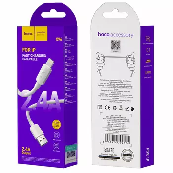 Кабель USB-Lightning 8-pin, 2.4А, 1 м, белый, HOCO X96