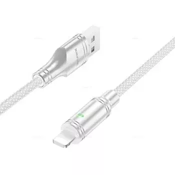 Кабель USB-Lightning 8-pin, быстрая зарядка, 2.4А, 1.2 м, серый, Borofone BU40