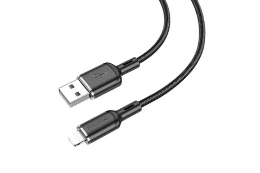 Кабель USB-Lightning 8-pin, быстрая зарядка, 2.4А, 1 м, черный, Borofone Cyber BX90 (6974443389579)