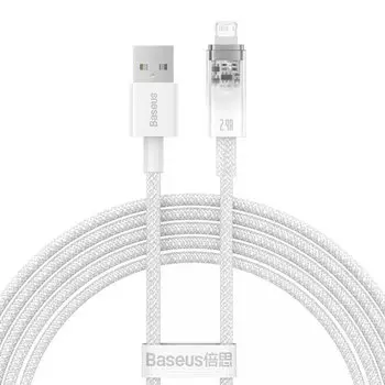 Кабель USB-Lightning 8-pin, быстрая зарядка, 2.4А, 2 м, белый, Baseus Explorer (CATS010102)