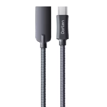 Кабель USB 2.0(Am)-Type-C, 2.4A быстрая зарядка, 1м, черный Dorten Steel Shell Series (DN303600)