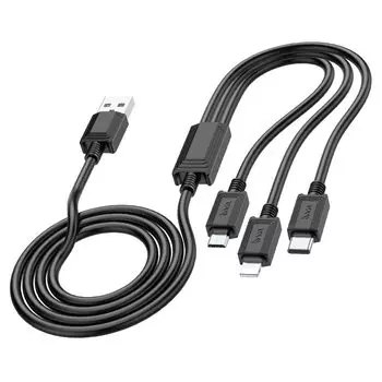 Кабель USB-Lightning 8-pin+Micro USB+USB Type-C, 2A 1 м, черный HOCO X74 (HC-67363)