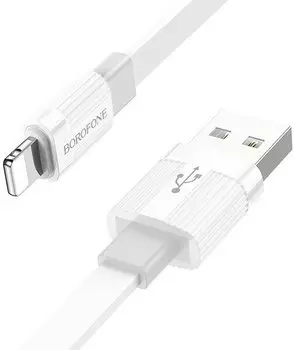 Кабель USB-Lightning 8-pin, плоский, 2.4А, 1 м, белый/серый, Borofone Union BX89