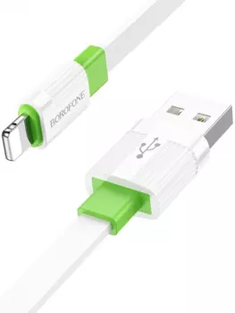 Кабель USB-Lightning 8-pin, плоский, 2.4А, 1 м, белый/зеленый, Borofone Union BX89 (6974443389449)