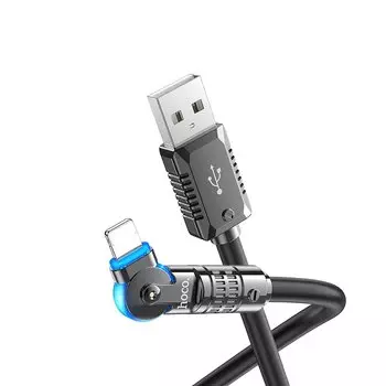 Кабель USB-Lightning 8-pin, прямой/угловой, 2.4А, 1.2 м, черный, HOCO U118
