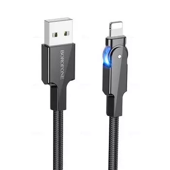 Кабель USB-Lightning 8-pin, прямой/угловой, быстрая зарядка, 2.4А, 1 м, черный, Borofone BU41 Kelly