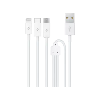 Кабель USB-Lightning+MicroUSB+Type-C, 2.1А, 1.2 м, белый, TTEC Trio (2DK7521)