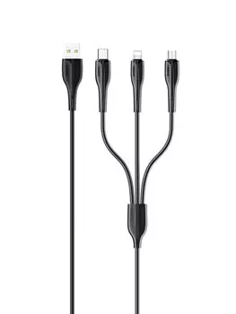 Кабель USB 2.0(Am)-Micro USB 2.0(BM)/USB 2.0 Type-C(M)/Lightning 8-pin(M), 2.1A, 1м, черный USAMS U38 US-SJ374