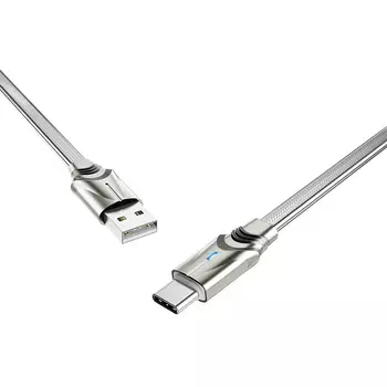 Кабель USB 2.0(Am)-Type-C, 3A, 1м, серебристый Borofone Synergy BU12 (15685)