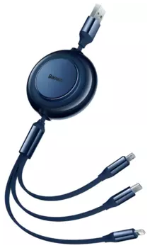 Кабель USB-Micro USB+Lightning 8-pin+USB Type-C, MFi, быстрая зарядка, 3.5А, 1.1 м, синий, Baseus Bright Mirror 2 (CAMJ010003)