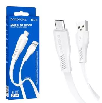 Кабель USB-Micro USB, плоский, 2.4A, 1 м, белый, Borofone BX85 (6974443387100)