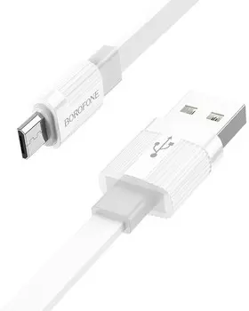 Кабель USB-Micro USB, плоский, 2.4А, 1 м, белый/серый, Borofone Union BX89 (6974443389456)
