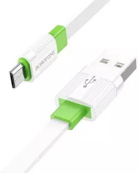Кабель USB-Micro USB, плоский, 2.4А, 1 м, белый/зеленый, Borofone Union BX89 (6974443389470)