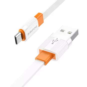 Кабель USB-Micro USB, плоский, 2.4А, 1 м, оранжевый/белый, Borofone Union BX89