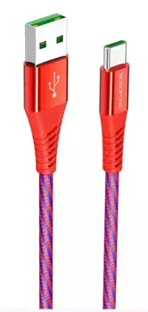 Кабель USB 2.0(Am)-Type-C, 5A, 1.2м, красный Borofone Craft BU13 (6931474716941)