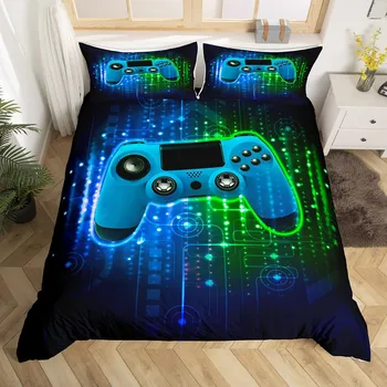 Gaming Duvet Cover Blue Fire Gamer Bedding Set Gamepad Comforter Cover Microfiber Game Controller Bedspread Cover for Boys Girls 70x133cm 2pcs