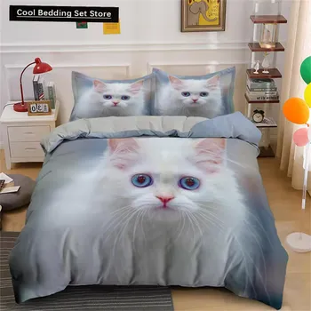 Комплект постельного белья с милым котом, 3D-набор пододеяльников, односпальный, двуспальный, односпальный, полный размер, подростковое, взрослое постельное белье, мягкое постельное белье из полиэстера для ребенка EU single(135x200cm)