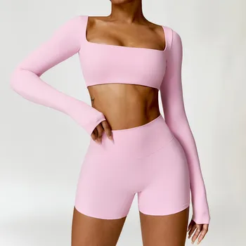 2PCS Йога Одежда Йога Костюм Спортивный Комплект Женщин Быстросохнущий Спортивный Комплект Женщин Спортивный Костюм Short Set-S чёрный